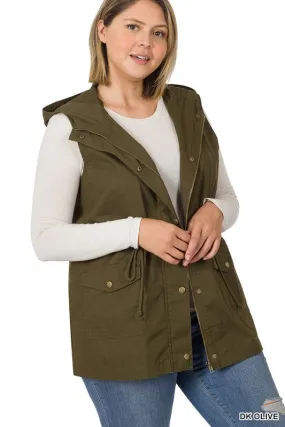 Plus Military Hoodie Vest