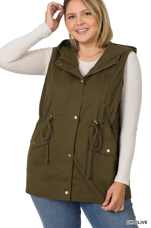 Plus Military Hoodie Vest