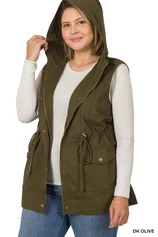 Plus Military Hoodie Vest