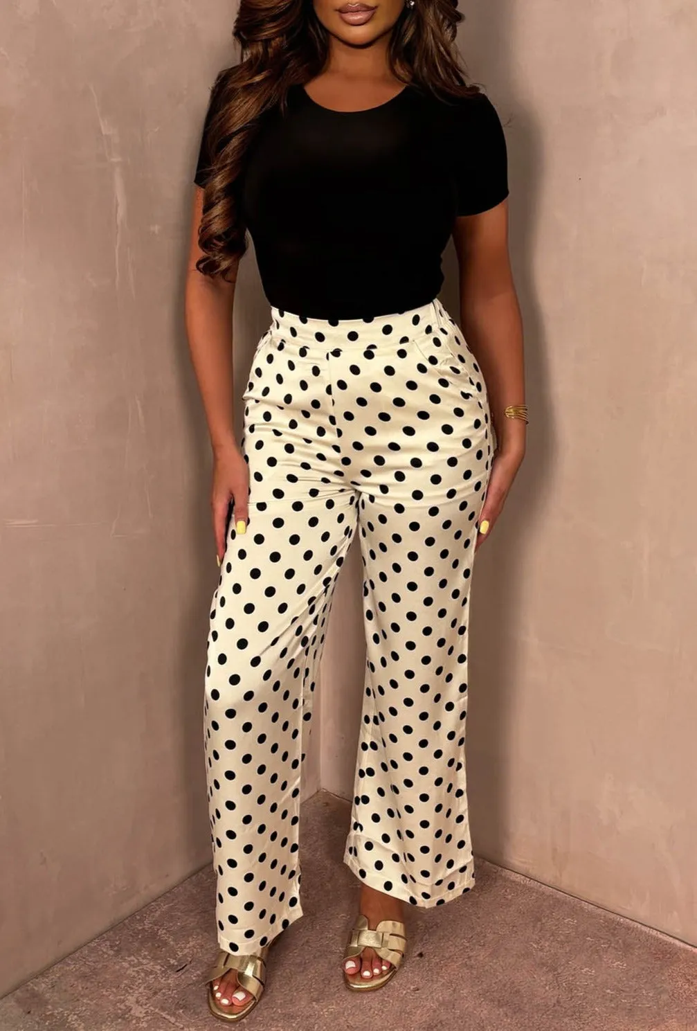 Polkadot Dreams Cream Printed Smart Elasticated Trousers