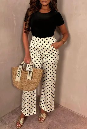 Polkadot Dreams Cream Printed Smart Elasticated Trousers