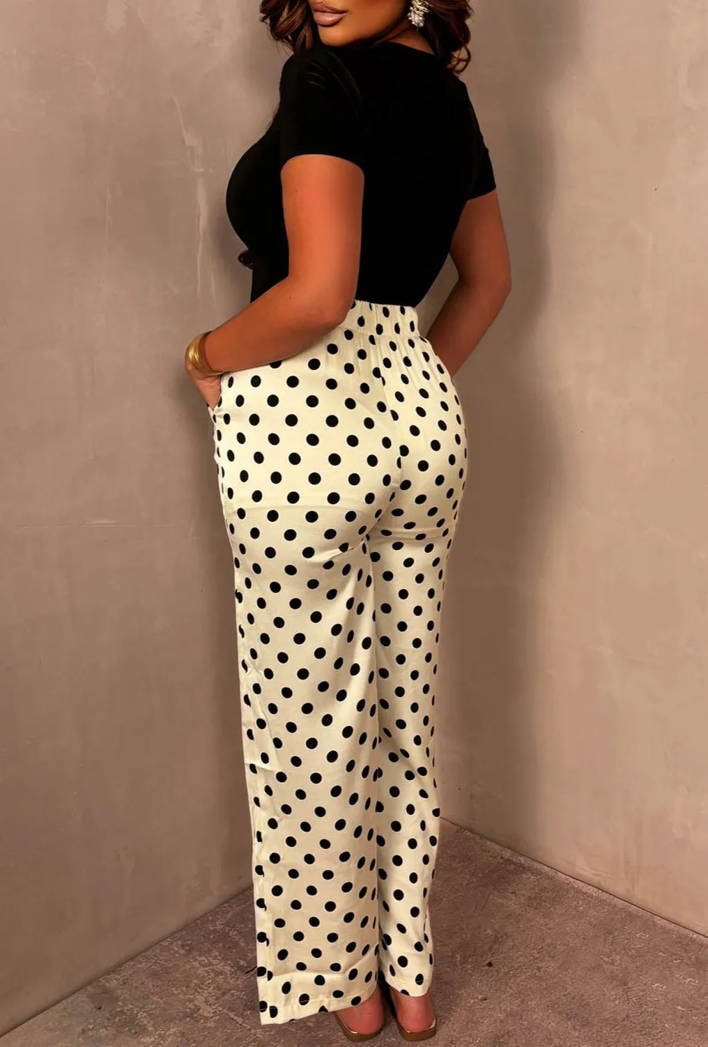 Polkadot Dreams Cream Printed Smart Elasticated Trousers