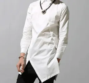 Samo Zaen Collection  Men Irregular Shirts  Lapel Chic Button Solid Color