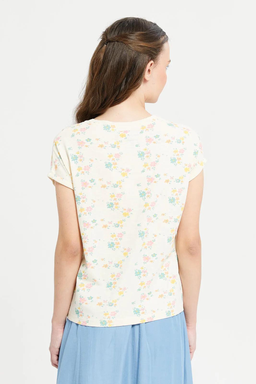 Senior Girls Multicolour Printed Top With Gold Buttons