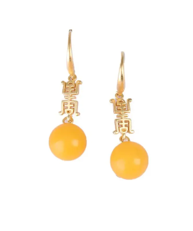 Sterling Silver Overgild Inlaid Spheroidal Beeswax Drop Earrings