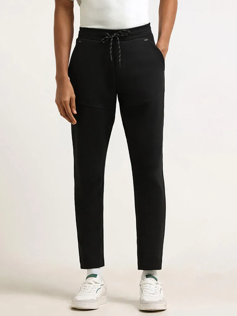 Studiofit Solid Black Relaxed-Fit Mid-Rise Track Pants