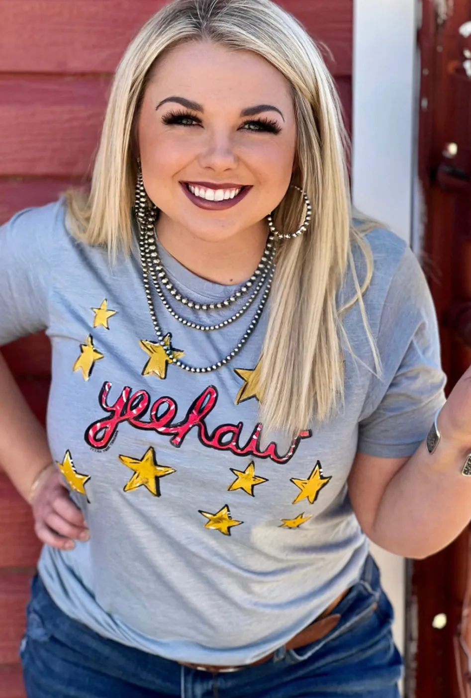 Texas True Threads "Yeehaw" Stars Tee, Grey