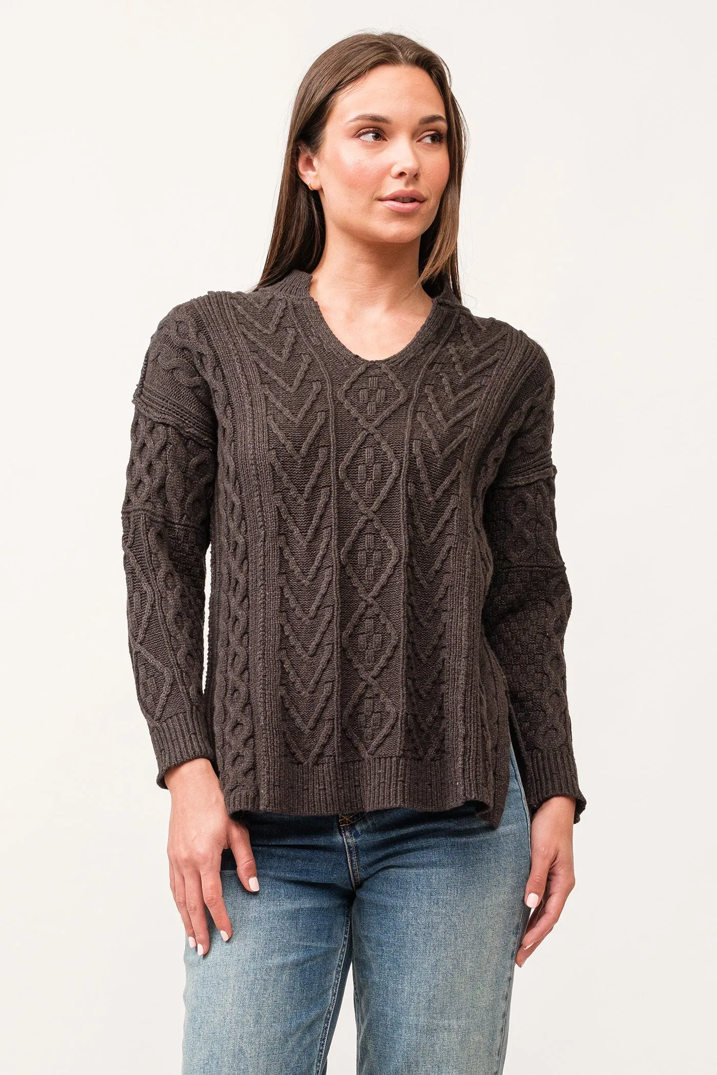 THORA V-NECK LONG SLEEVE RELAXED FIT SWEATER CHARCOAL