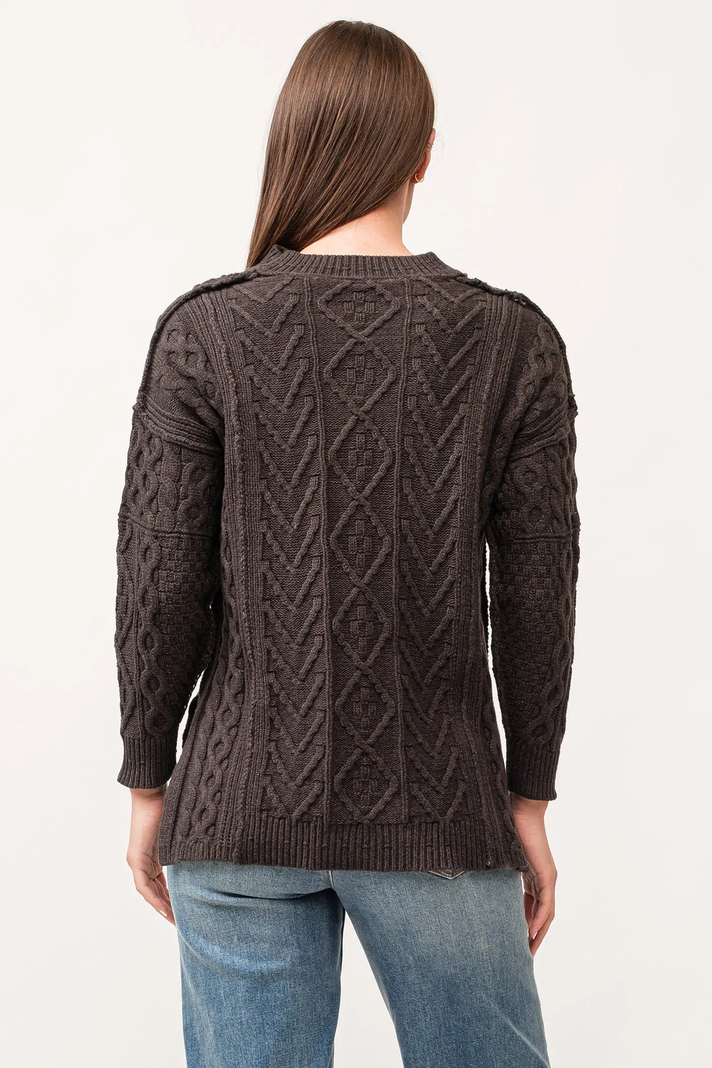 THORA V-NECK LONG SLEEVE RELAXED FIT SWEATER CHARCOAL