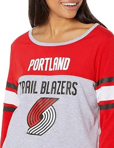 Ultra Game NBA Official Women's Raglan Baseball 3/4 Long Sleeve Shirt, Portland Trail Blazers, Team Color|Portland Trail Blazers