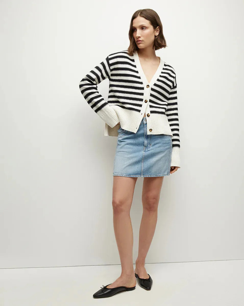 Veronica Beard Saylor Cotton Cardigan Off White Black