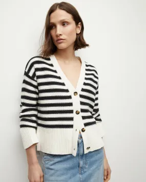 Veronica Beard Saylor Cotton Cardigan Off White Black