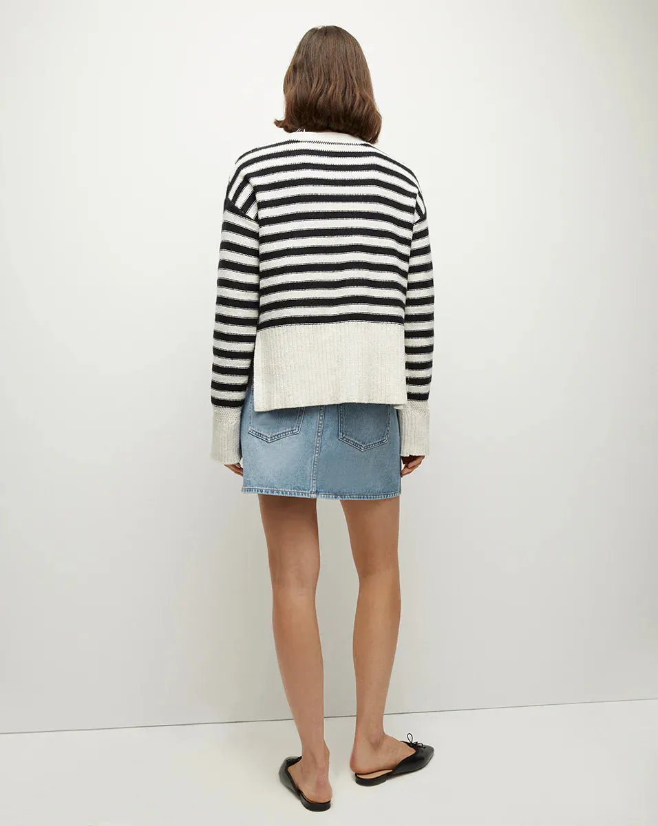 Veronica Beard Saylor Cotton Cardigan Off White Black