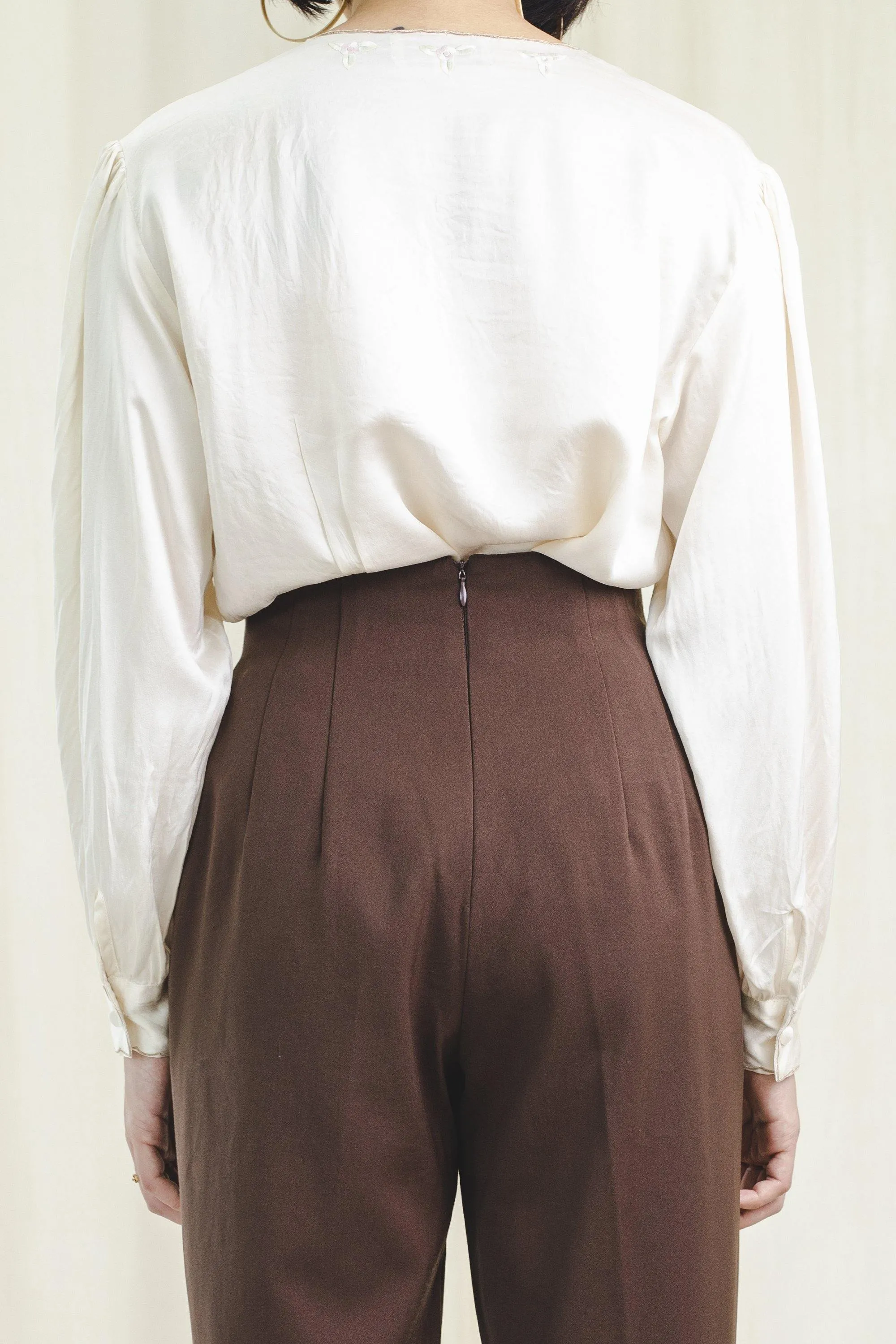 Vintage Polyester Chocolate Brown High Waist Vintage Trousers