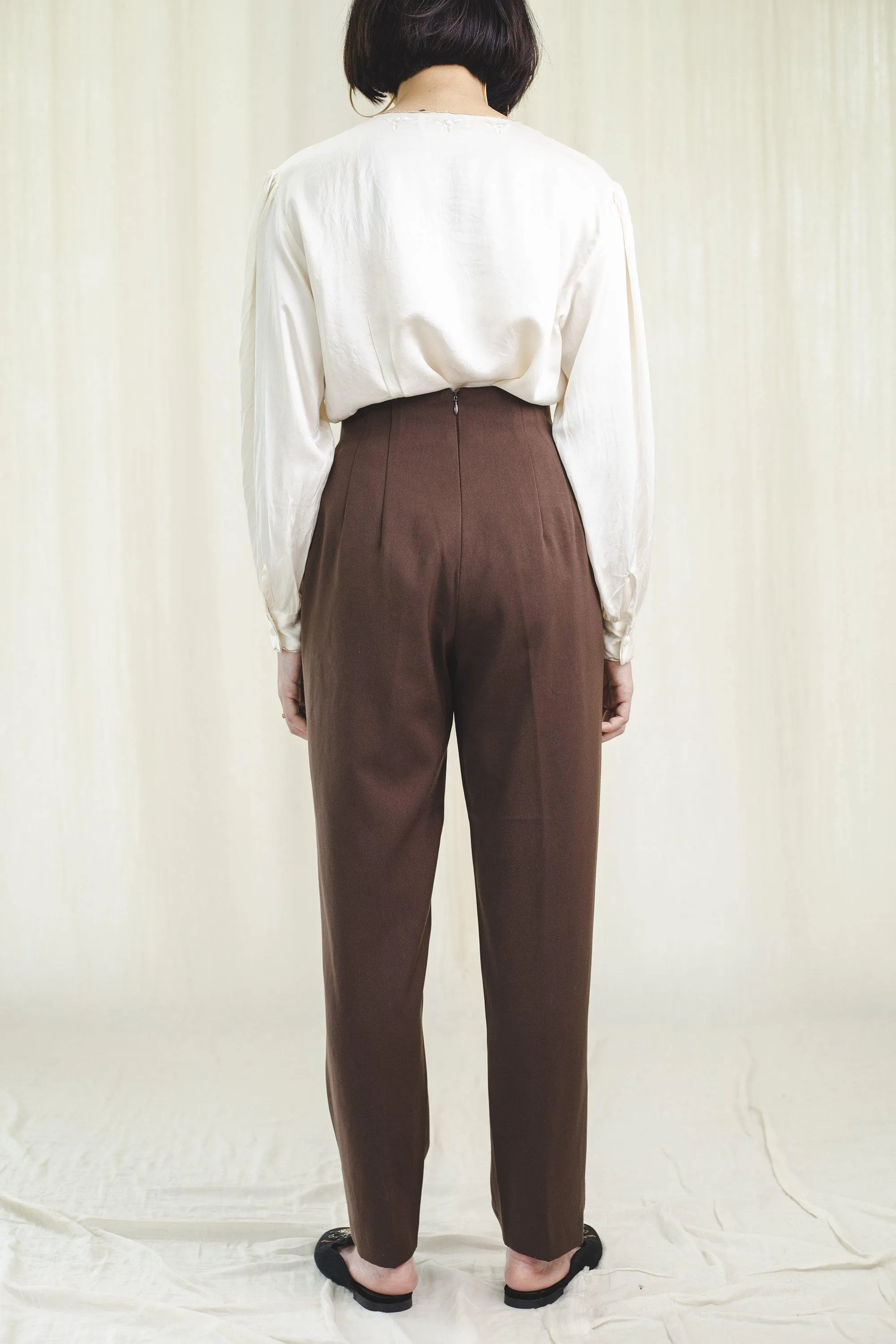 Vintage Polyester Chocolate Brown High Waist Vintage Trousers