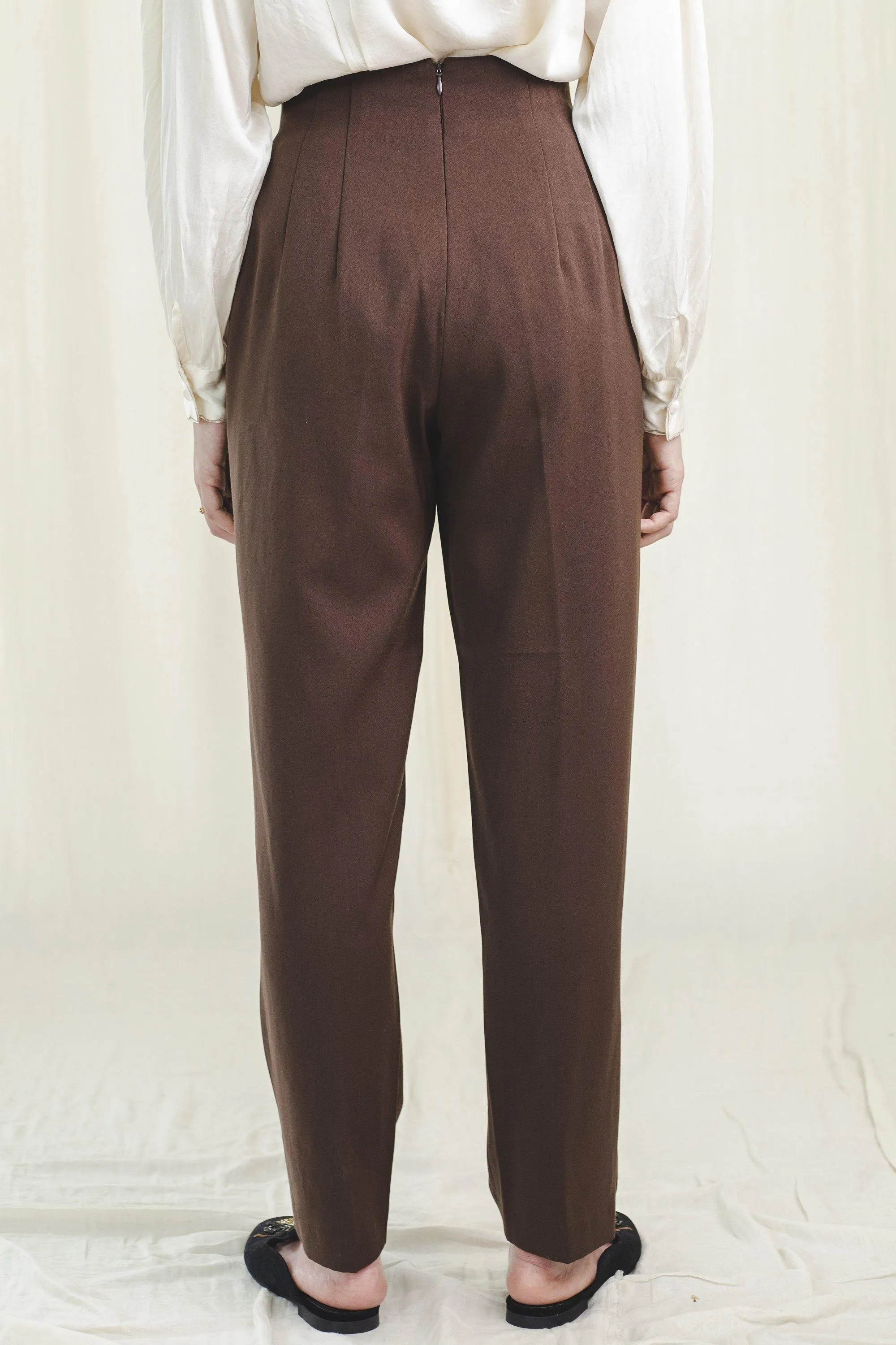 Vintage Polyester Chocolate Brown High Waist Vintage Trousers