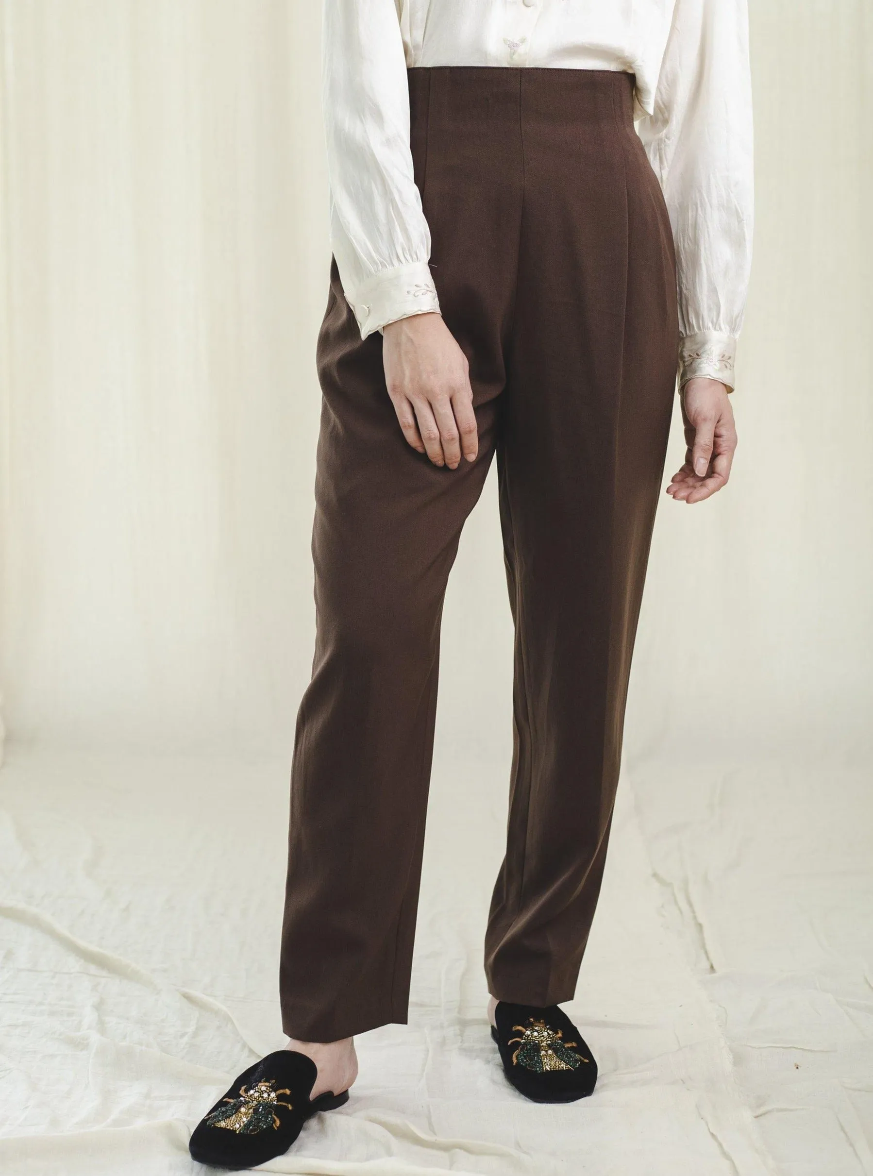 Vintage Polyester Chocolate Brown High Waist Vintage Trousers