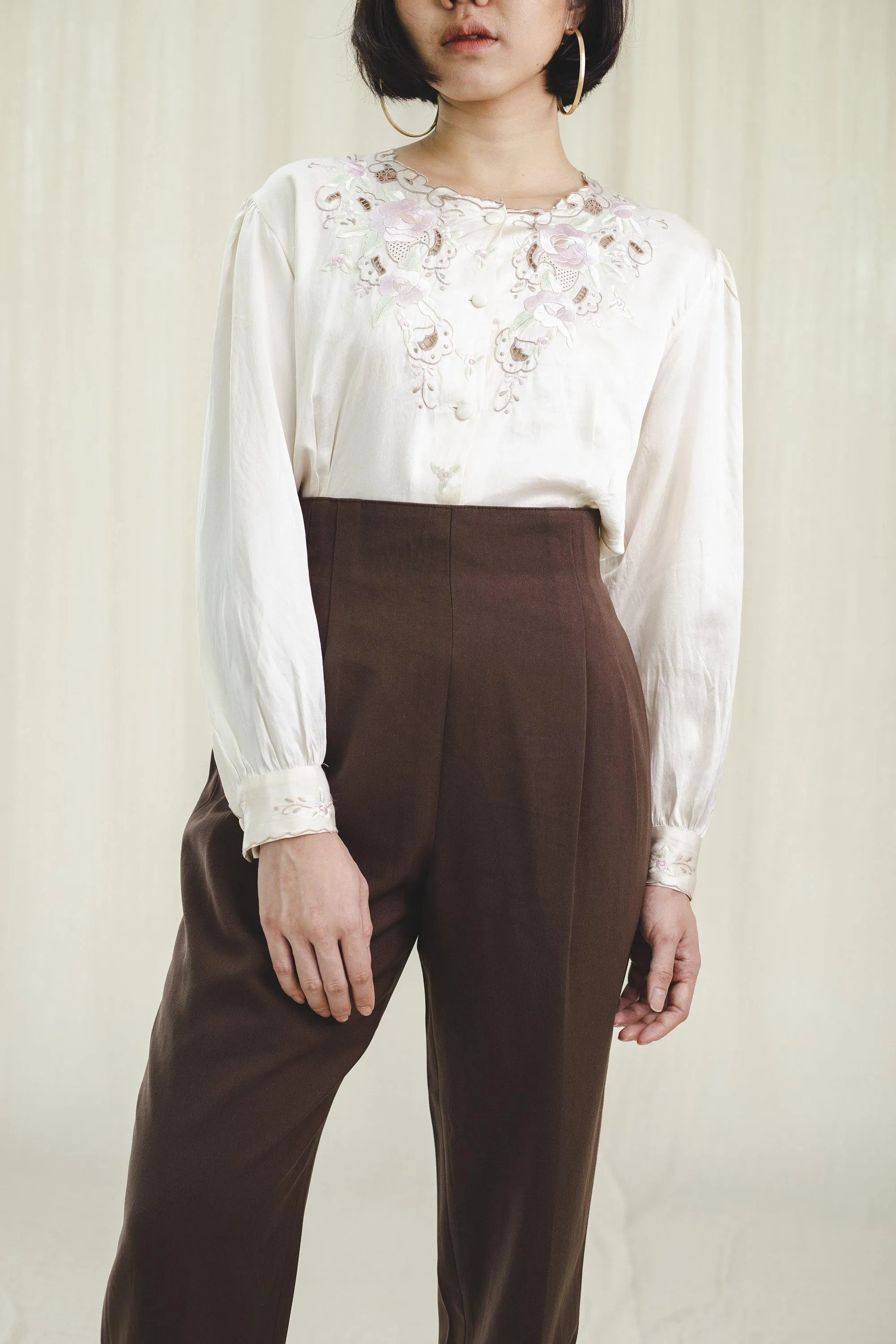 Vintage Polyester Chocolate Brown High Waist Vintage Trousers