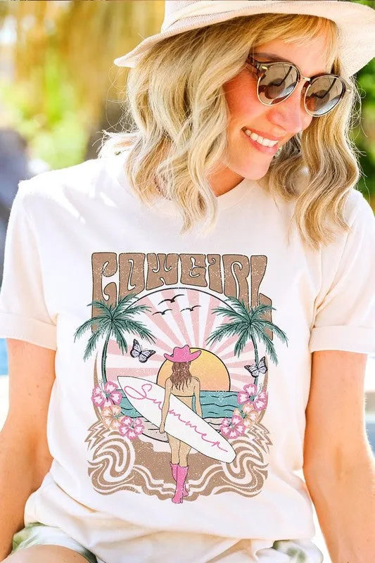 Western Cowgirl Surfer Beach Graphic T Shirt