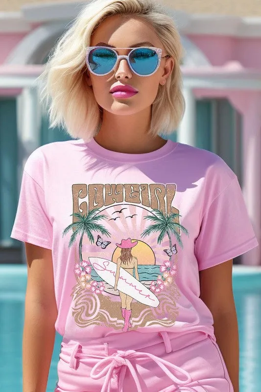 Western Cowgirl Surfer Beach Graphic T Shirt