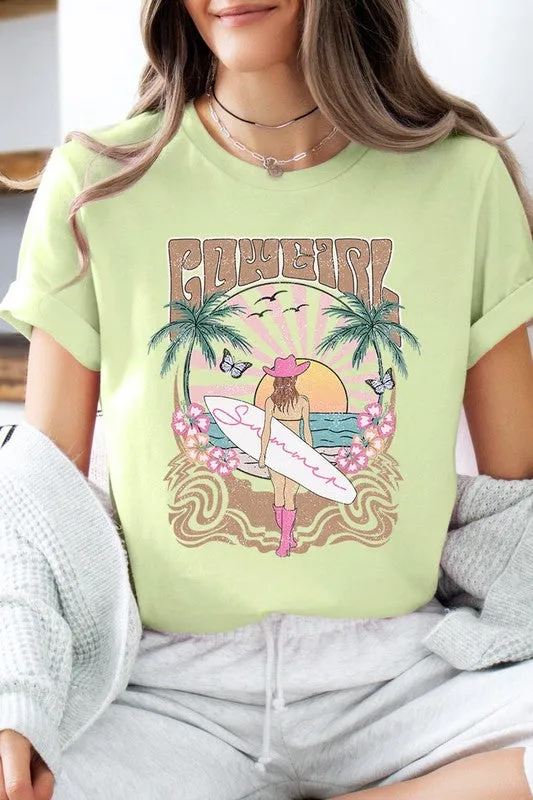 Western Cowgirl Surfer Beach Graphic T Shirt