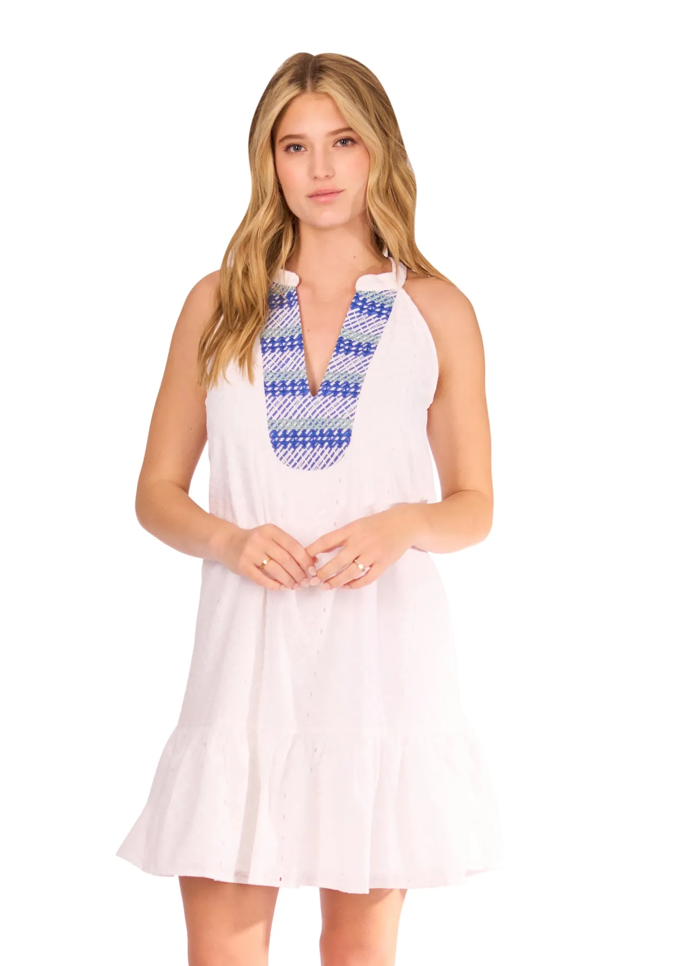 White Embroidered Eyelet Halter Dress