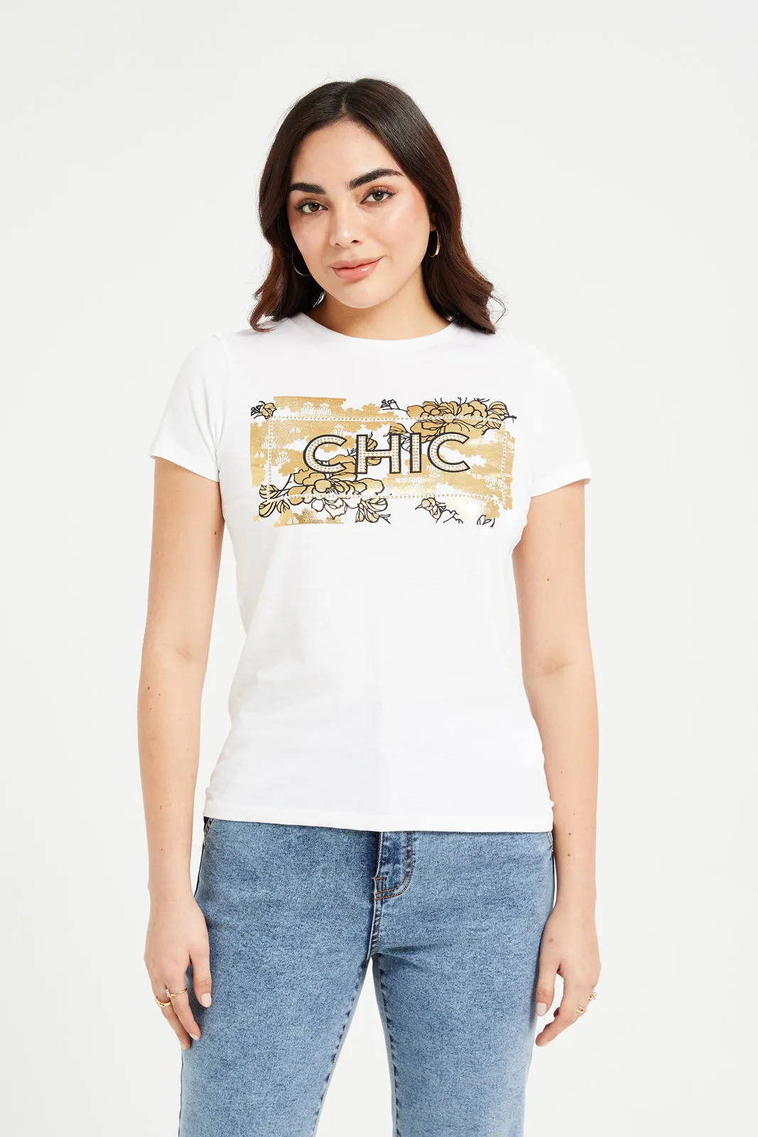 Women White Chic Foil T-Shirt