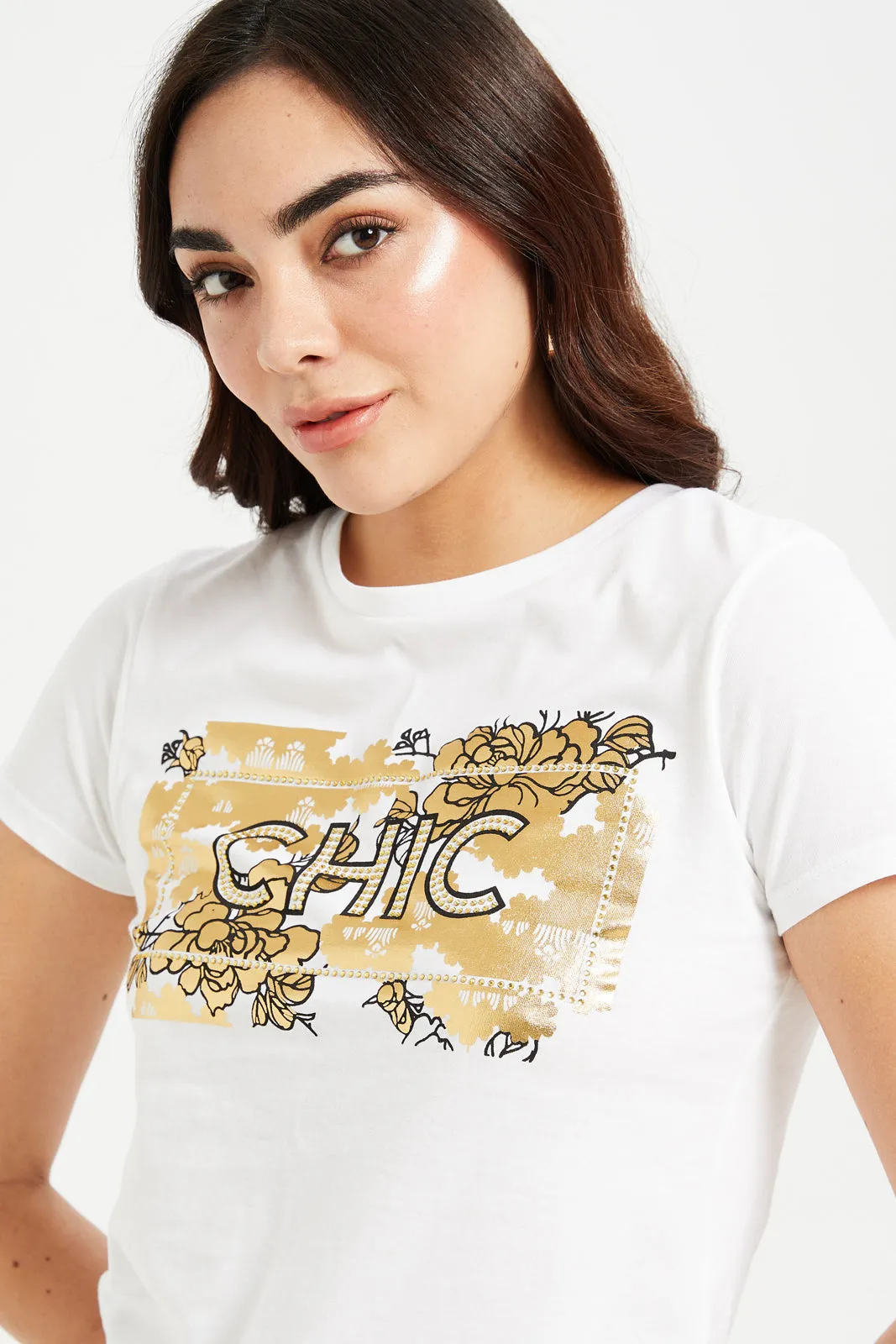 Women White Chic Foil T-Shirt