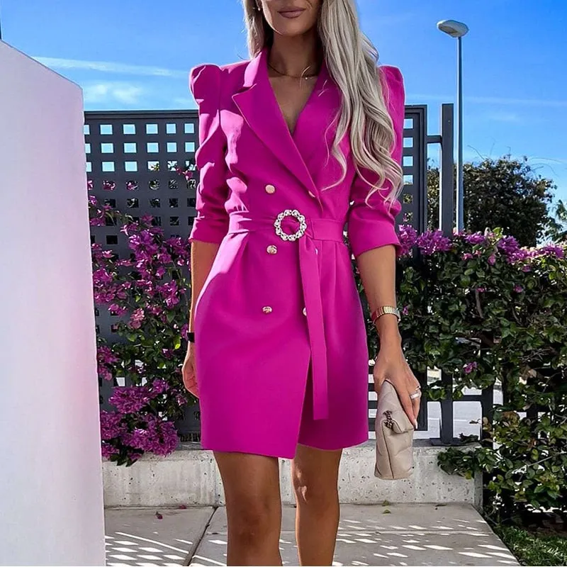 Women's Elegant Long Blazer Dress with Belt  | Ideal for All Seasons